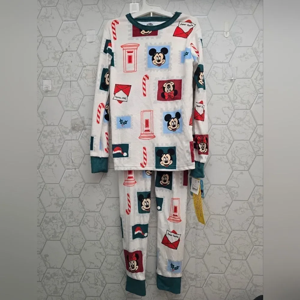 NWT Kids' Christmas Disney Mickey Minnie Mouse 2pc Snug Fit Pajama Set, size 10 - Picture 1 of 8